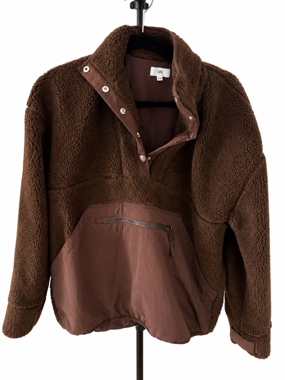 LPA Chocolate Brown Sherpa Pullover with Front Zip Pocket